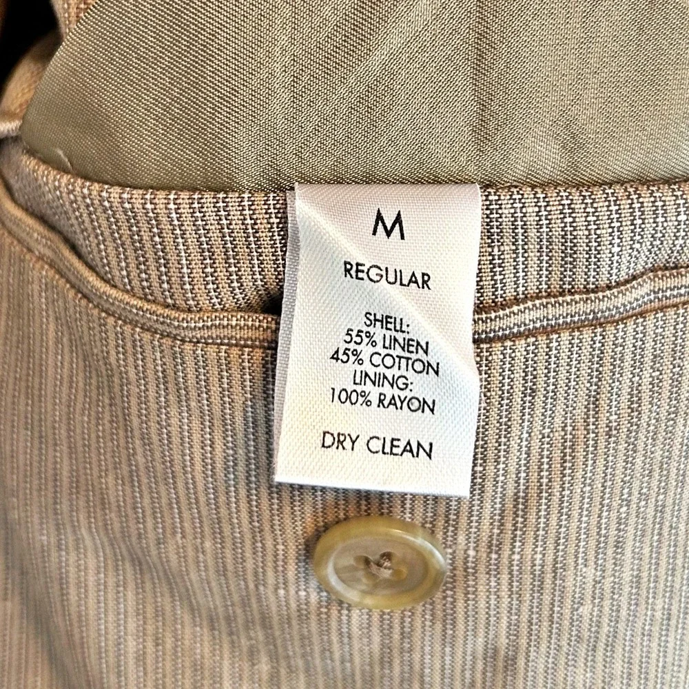 Calvin Klein Blazer Linen Blend Medium 44R Tan Stripe‎ Summer Sport Coat Jacket